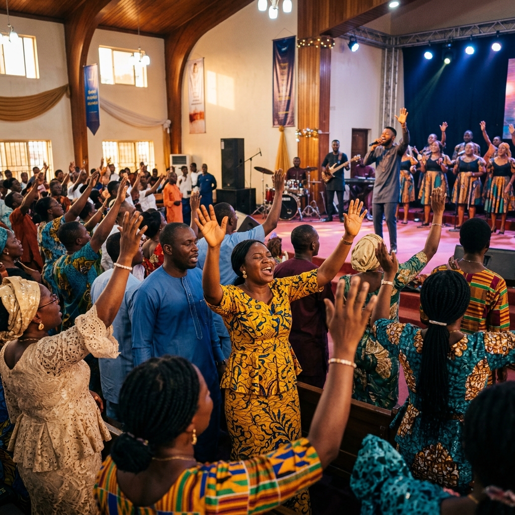 Vibrant African church worship service